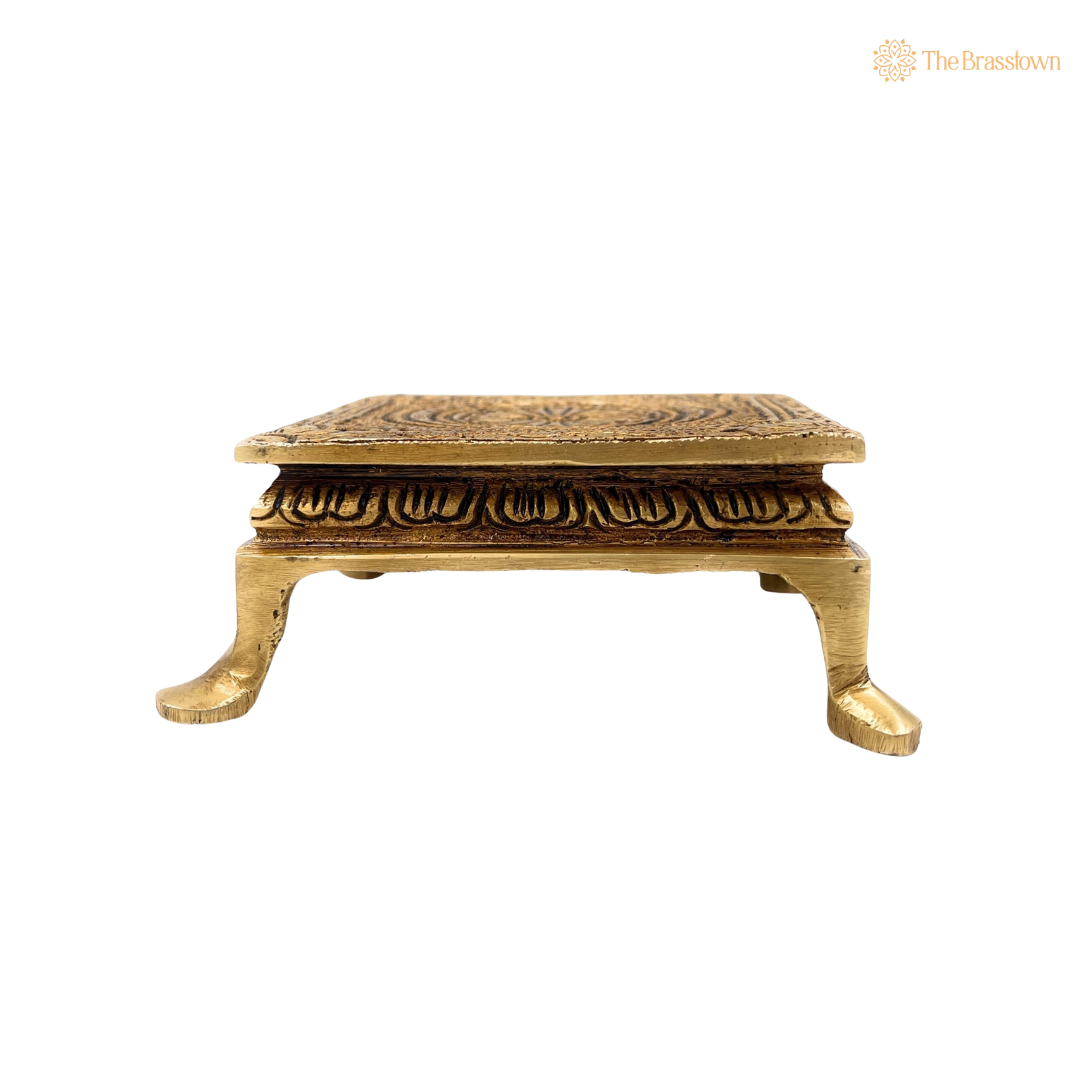 Traditonal Handcrafted Brass Chowki – Traditional Pooja Peetha / Singhasan for Idols, Kalash &amp; Ritual Use 2 Inch