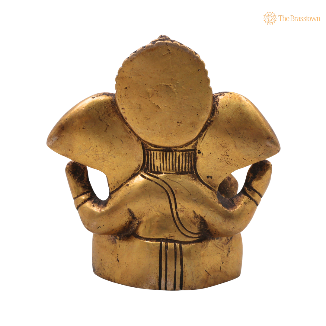Handcrafted Brass Ganpati Bappa Idol – Ganesha Murti for Puja, Home Mandir &amp; Décor 3.5 Inch