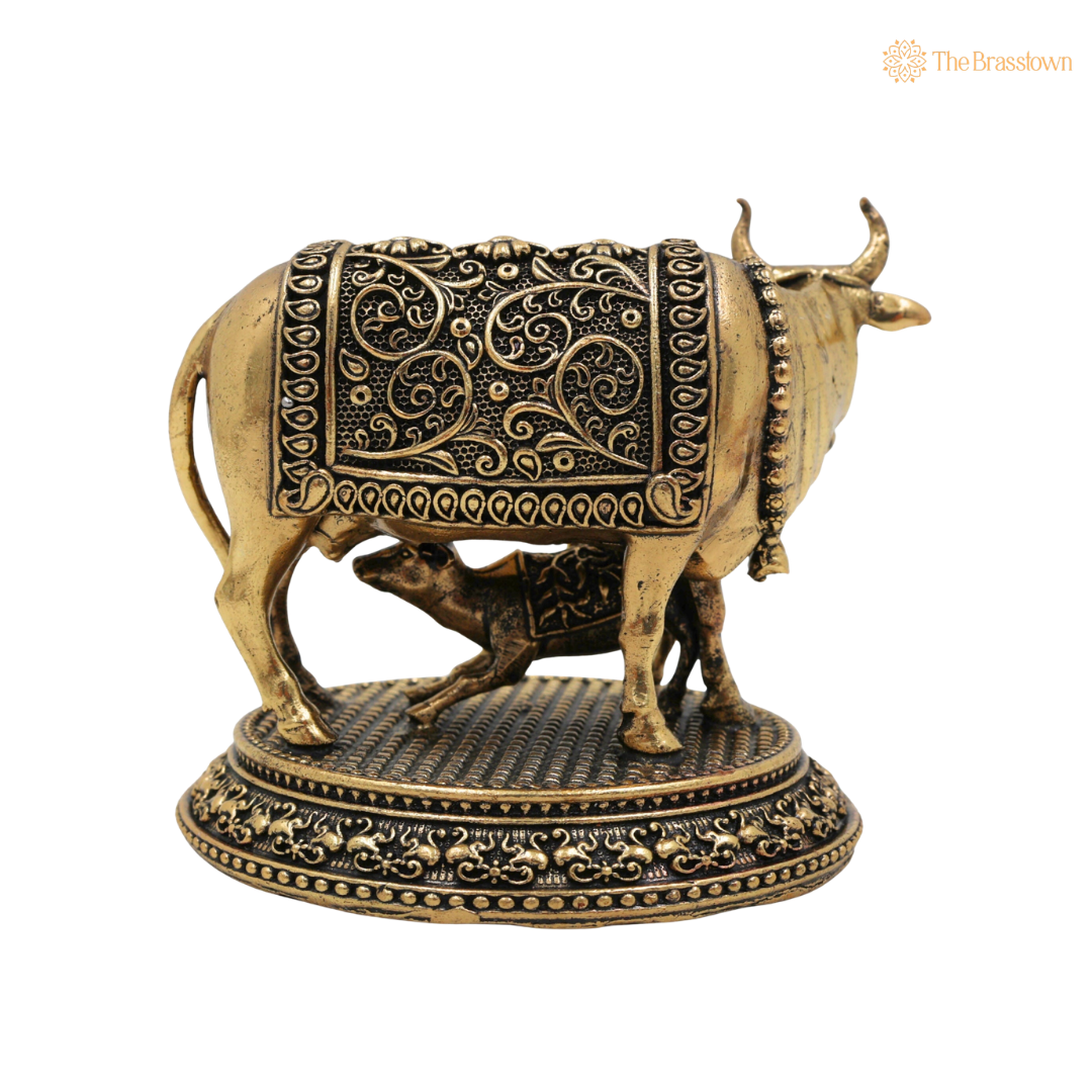 Handcrafted Brass Kamadhenu Idol 3 Inch – home mandir puja decor India
