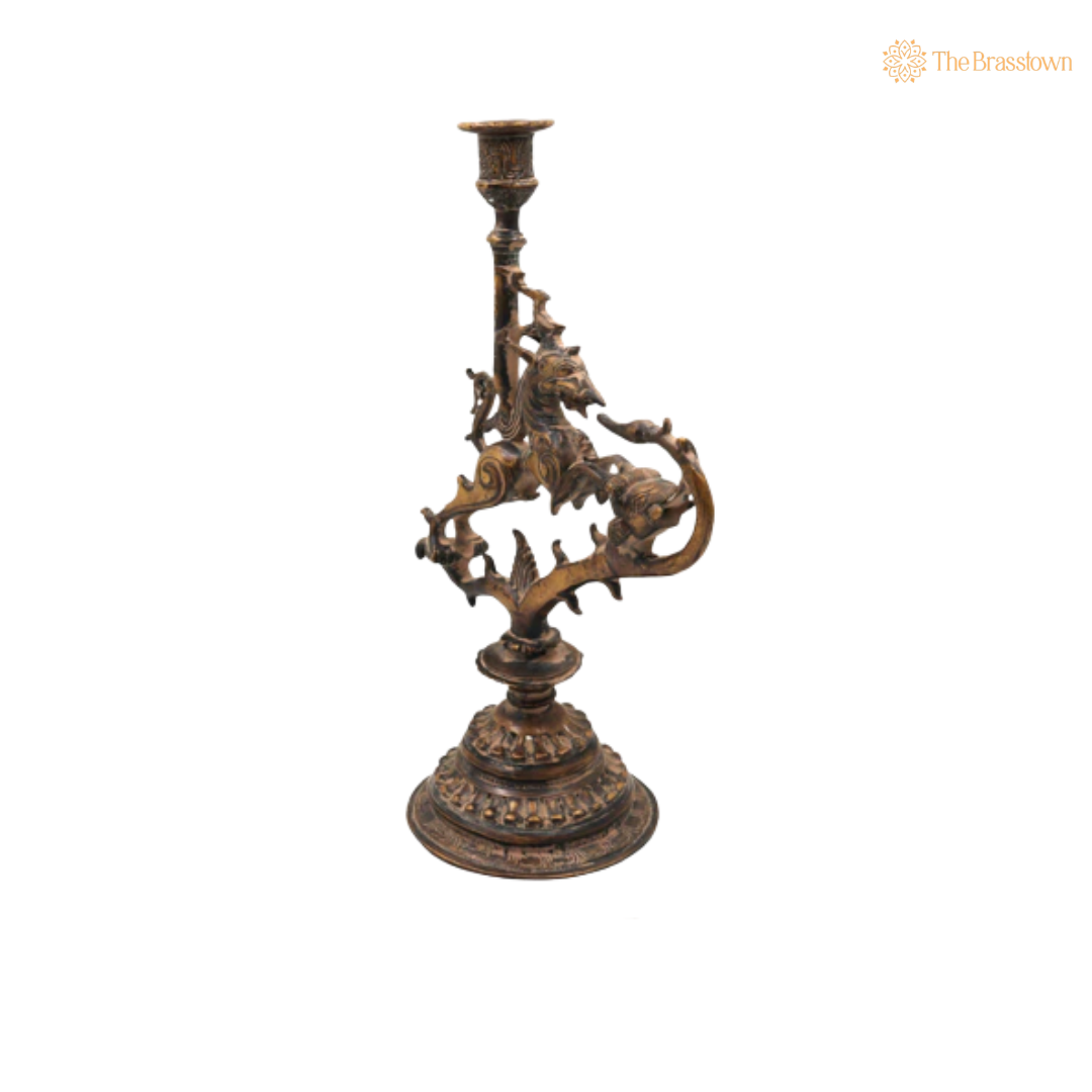 Brass Yali Candle Holder Stand 13 Inch – home mandir puja decor India