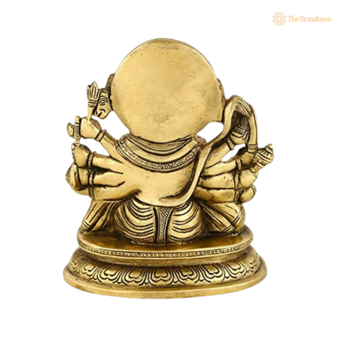 Brass Panchmukhi Hanuman Seated Idol 7 Inch – home mandir puja decor India