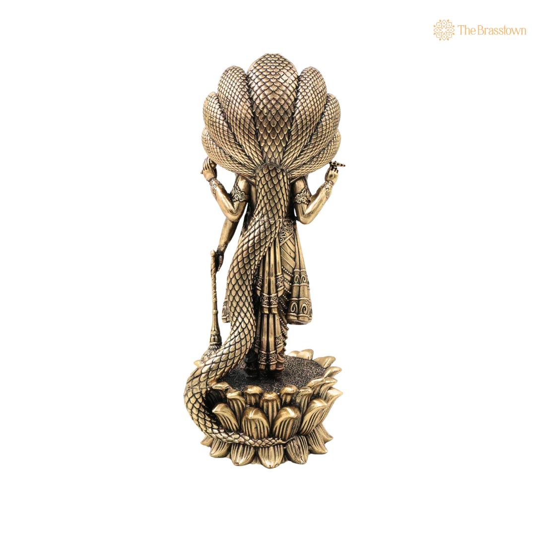 Handcrafted Brass Maha Vishnu Idol – Lord Narayana Perumal Murti for Home Temple, Pooja &amp; Spiritual Decor 11 Inch