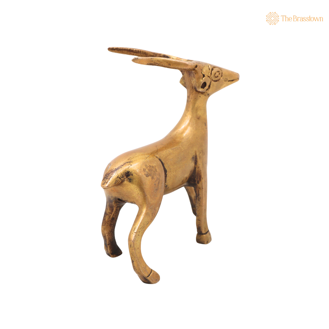 Handcrafted Brass Deer Idol – Decorative Deer Showpiece for Home, Office &amp; Table Décor 4 Inch