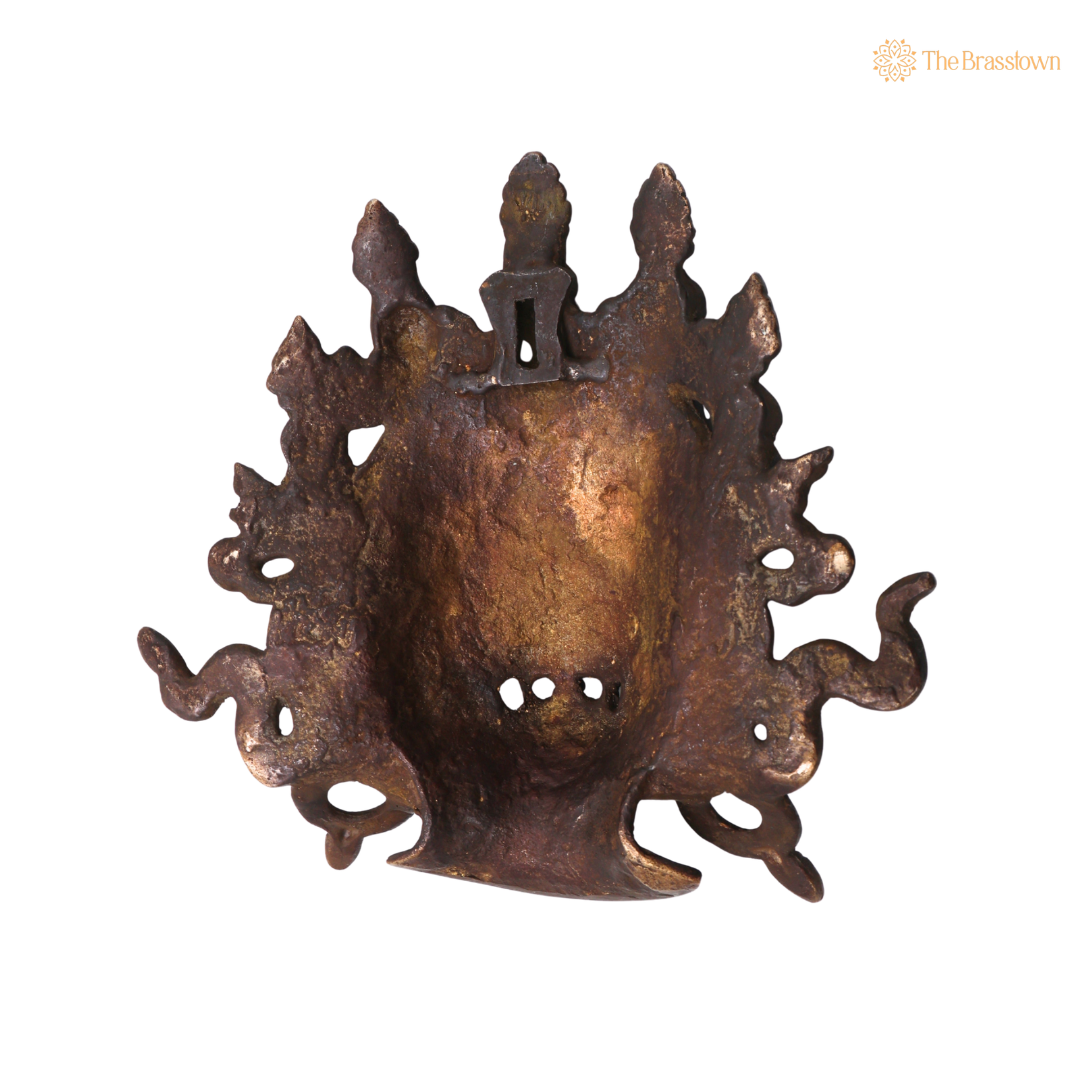 Brass Kala Bhairava Face Wall Hanging – Traditional Bhairavnath Mukh Wall Décor for Pooja, Vastu, Temple &amp; Spiritual Gifting 7.5 Inch