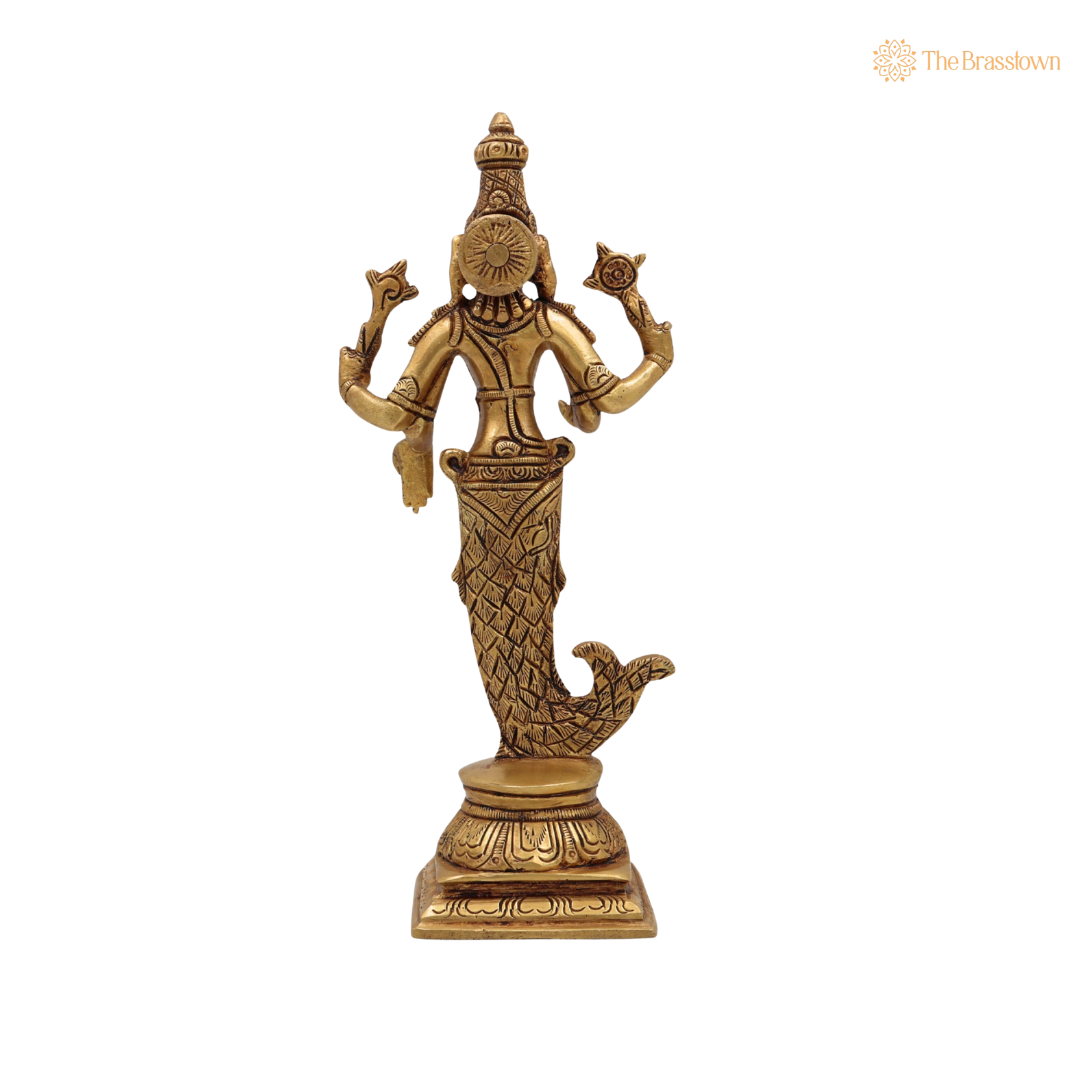 Brass Lord Vishnu in Matsya 9 Inch – home mandir puja decor India