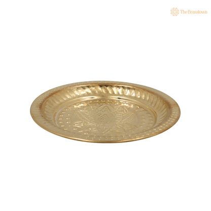 Handcrafted Brass Pooja Thali – Traditional Peetal Aarti Plate (Pital Puja Thambalam) for Hindu Worship &amp; Temple Rituals 1 Inch