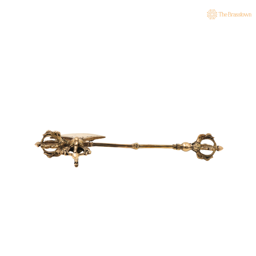 Brass Dorje Axe With Vajra Vajrayudha Idol – Traditional Hindu Weapon Symbol Sculpture for Home Temple 13 Inch