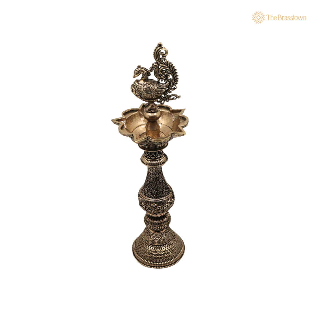 Brass Traditional Peacock Deepam Diya 8 Inch – home mandir puja decor India