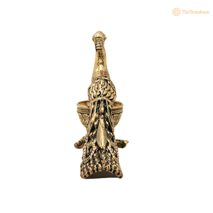 Brass Peacock Lamp Idol – Mayil Vilakku, Mayur Deepam, Traditional Kuthu Vilakku Oil Lamp for Pooja, Temple &amp; Home Décor 3 Inch