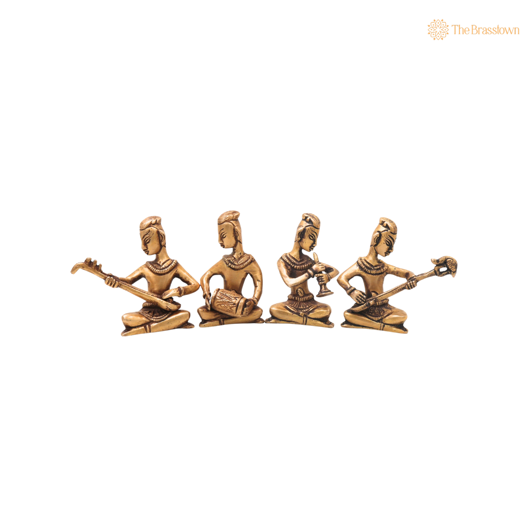 Handcrafted Brass Musician Set of 4 – Traditional Brass Musical Figurines Orchestra Sculpture for Home Décor &amp; Luxury Gifting 4 Inch