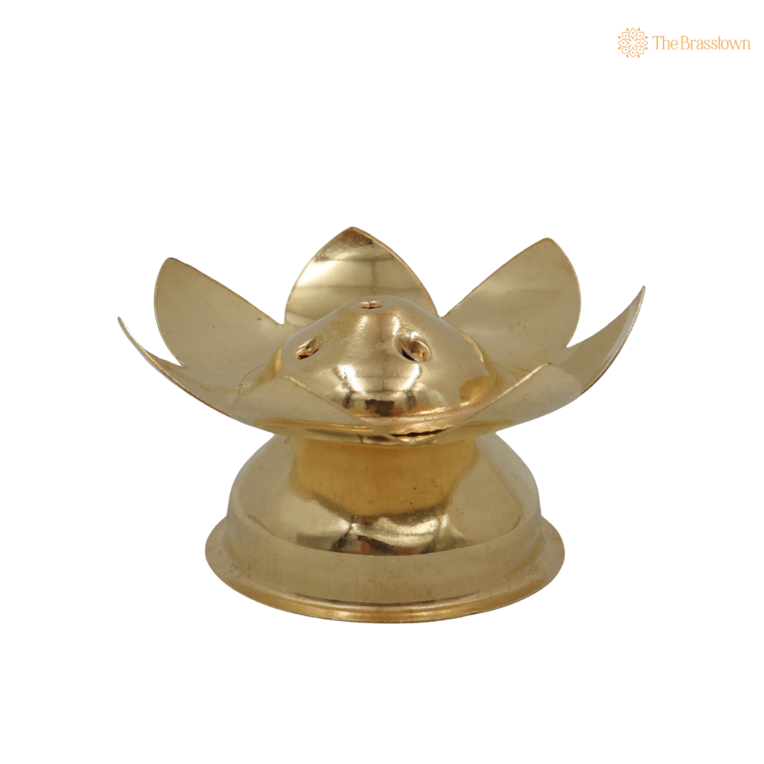 Brass Lotus Agarbatti Holder – Peetal Incense Stick &amp; Dhoopbatti Stand for Pooja Room, Temple &amp; Home Décor 1.5 Inch