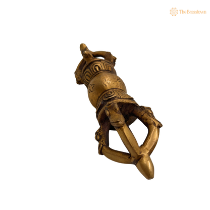 Handcrafted Brass Dorje / Vajra Idol – Tibetan Thunderbolt Scepter for Puja &amp; Spiritual Décor 7 Inch
