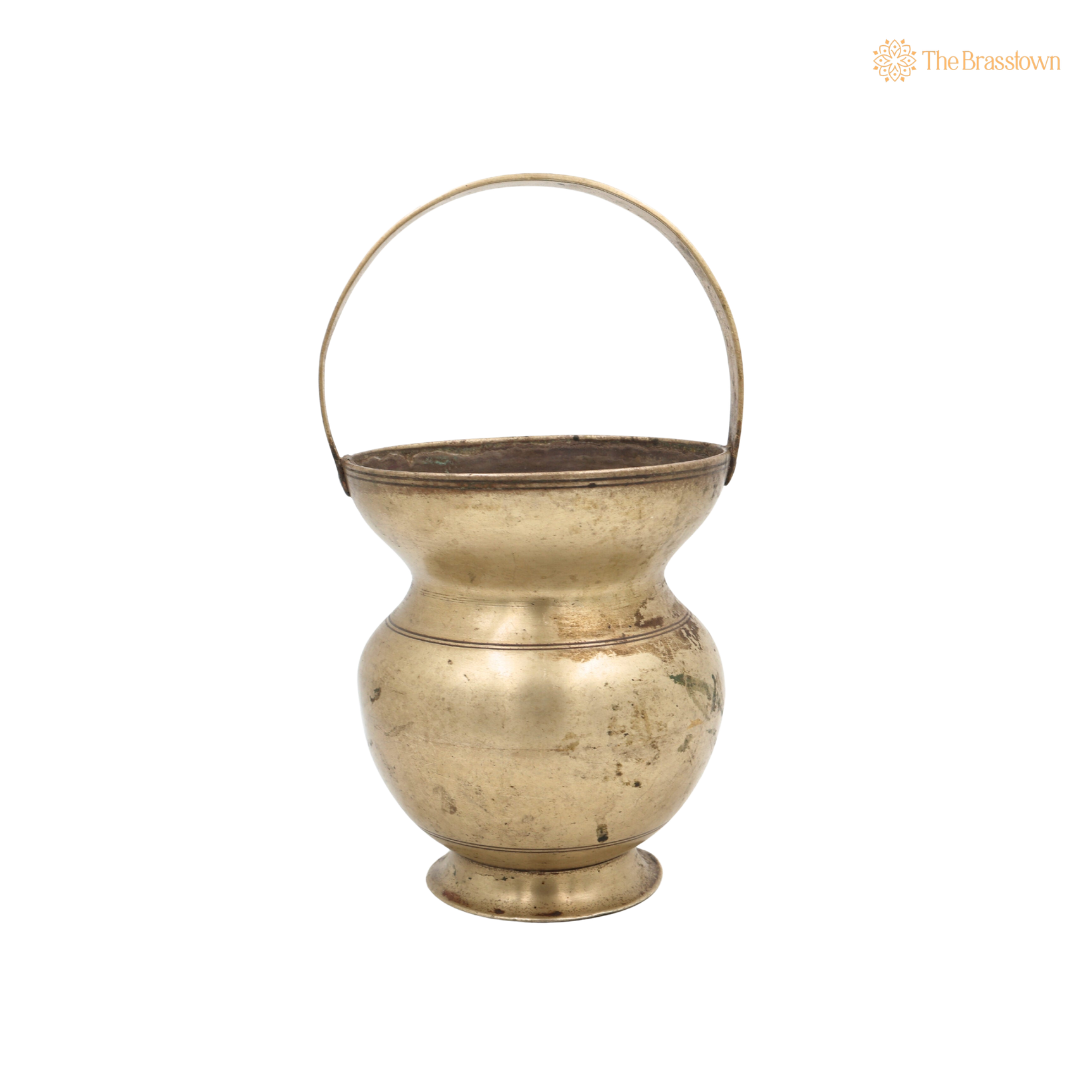Handcrafted Brass Kamandalu Kalash – Traditional Pital Gangajali Kamandal for Puja, Ganga Jal Storage, Rishi Muni Kalash &amp; Hindu Rituals 10 Inch