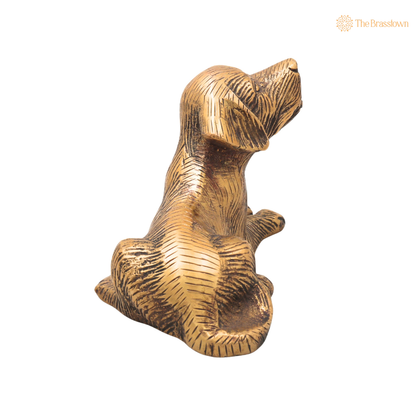 Handcrafted Brass Dog Statue – Handmade Brass Dog ( Kukkura ) Idol for Home Décor, Pooja, Collectibles &amp; Gifting 4.5 Inch
