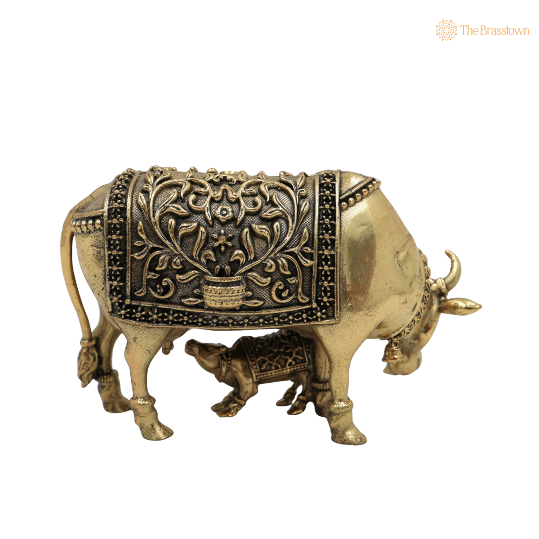 Handcrafted Brass Kamadhenu Idol 2.5 Inch – home mandir puja decor India