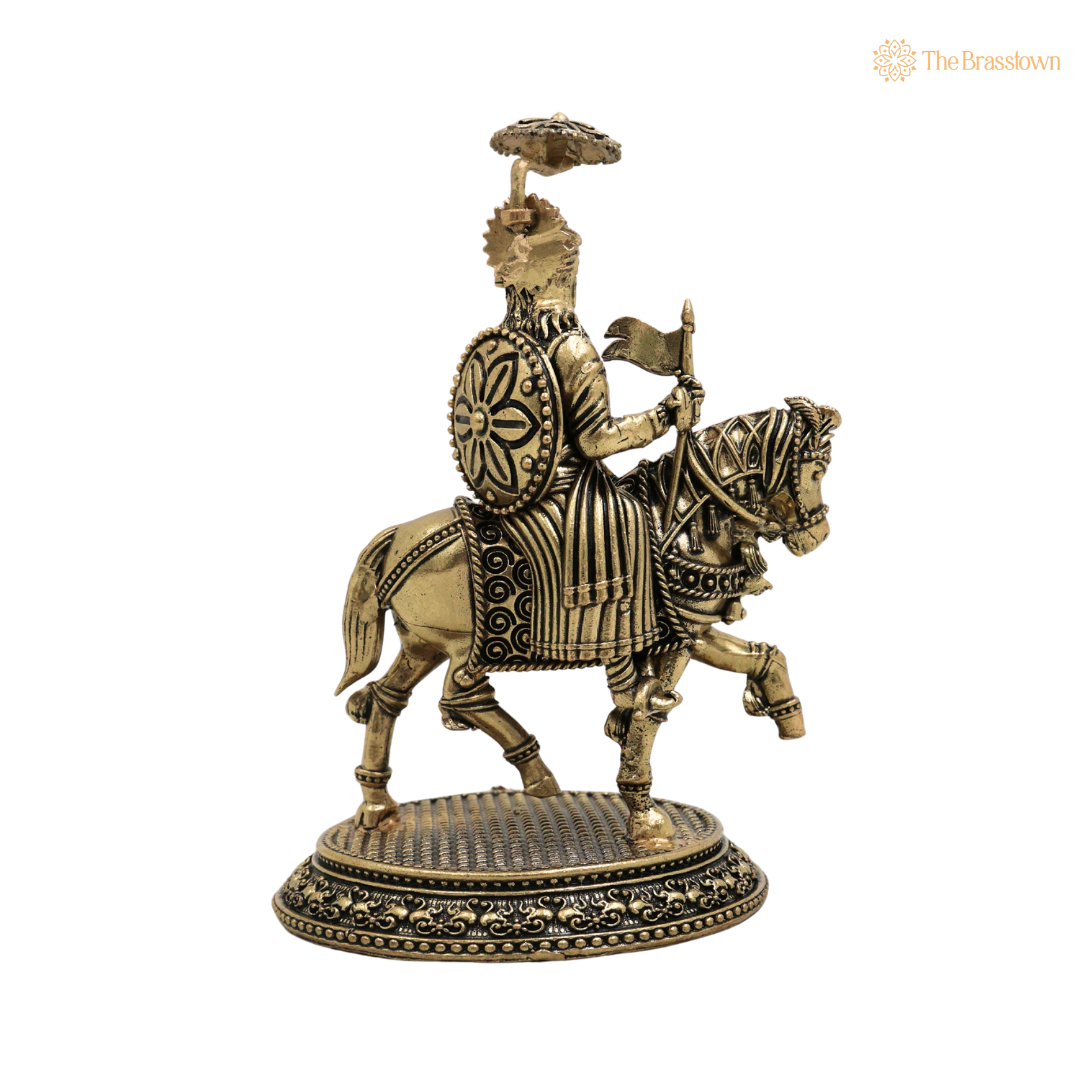 Brass Shivaji Maharaj Idol on Horse – Chhatrapati Shivaji Murti, Raje Shivaji Bhonsle Statue for Home Décor, Office &amp; Gifting 5 Inch