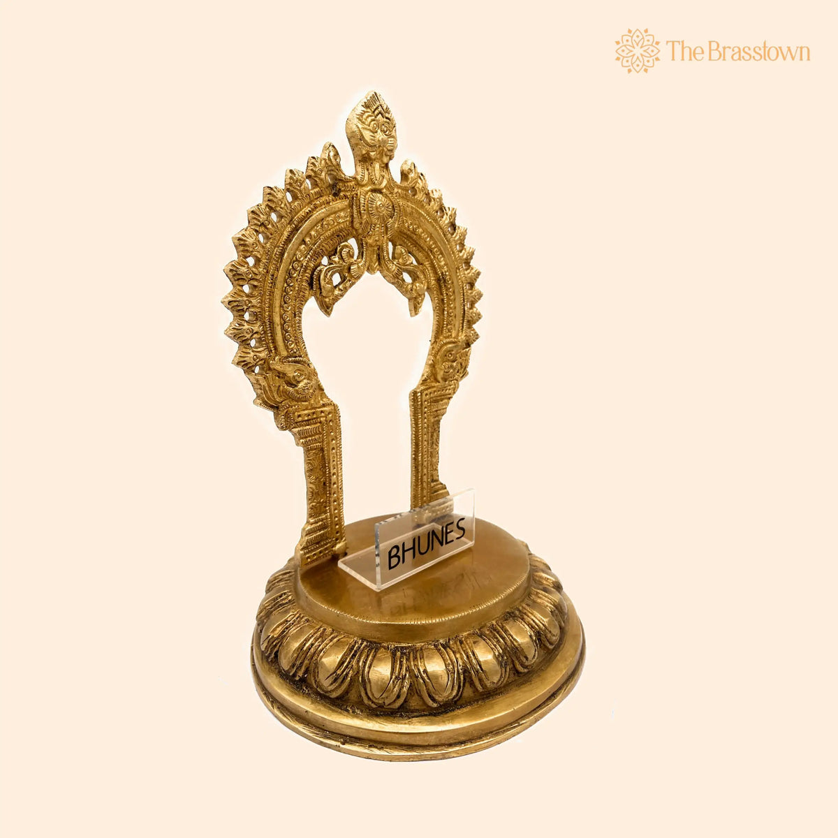 Brass Peeta With Prabhavali Idol – Pital Prabhai Peetha, Hindu Temple Murti Base, Handmade Peetal Prabhavali Chowki 8 Inch 1