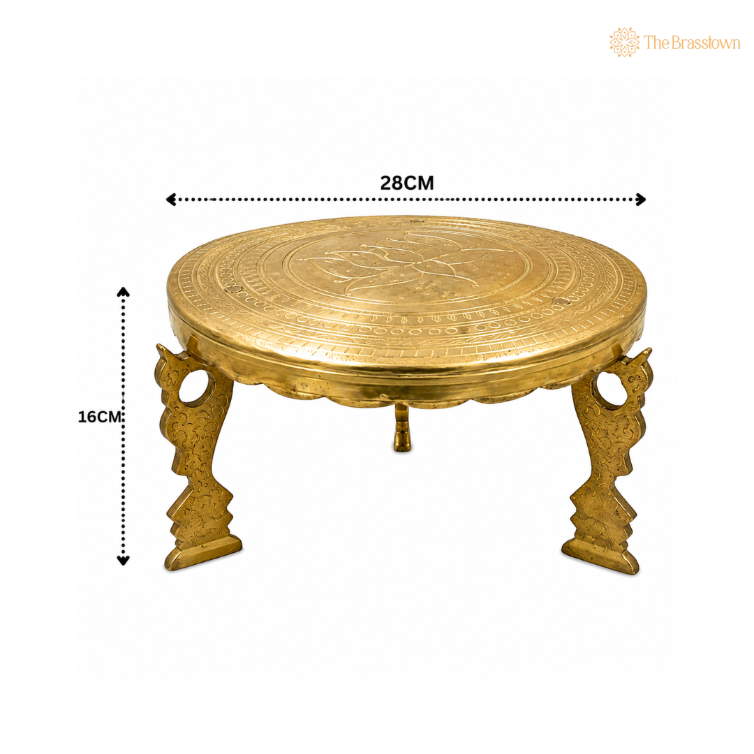 Round Lotus Brass Pooja Stand Chowki – Traditional Peetham Singhasan Circular Idol Display Base for God Idols, Diya, Urli &amp; Temple Décor 6.5 Inch