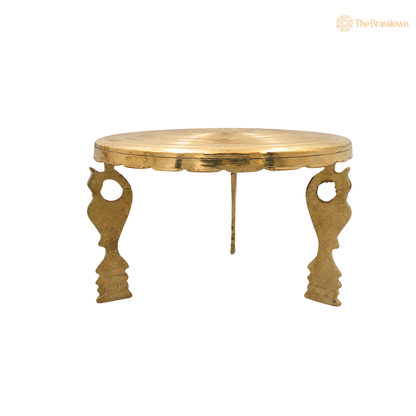 Round Brass Pooja Stand Chowki – Traditional Peetham Singhasan Circular Idol Display Base for God Idols, Diya, Urli &amp; Temple Décor 5.5 Inch