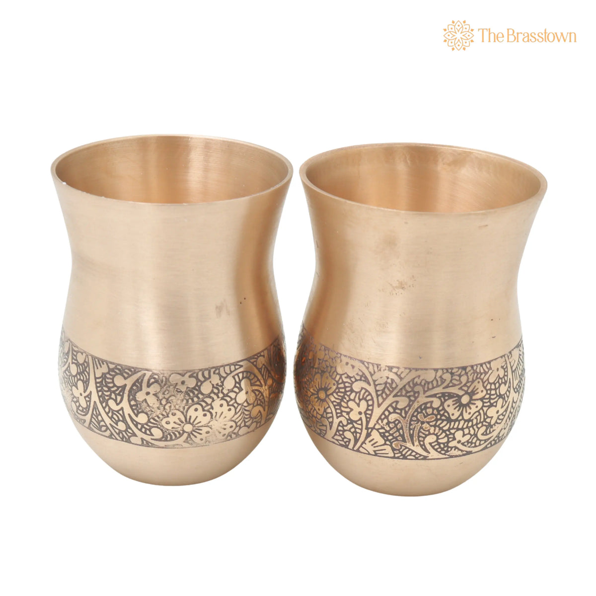 Bronze Glass Set of 2 – Handcrafted Traditional Indian Drinkware Pair for Pooja, Home Decor &amp; Gifting 4 Inch 5