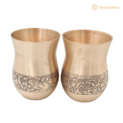 Bronze Glass Set of 2 – Handcrafted Traditional Indian Drinkware Pair for Pooja, Home Decor &amp; Gifting 4 Inch 5