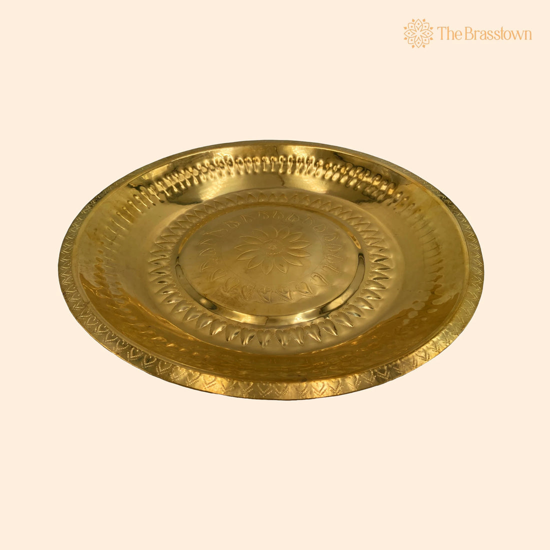 Brass Pooja Thali – Handcrafted Peetal Pittal Puja Plate, Temple Aarti Thambalam, Antique Pital Hittale Pooja Plate 13.39 Inch 1