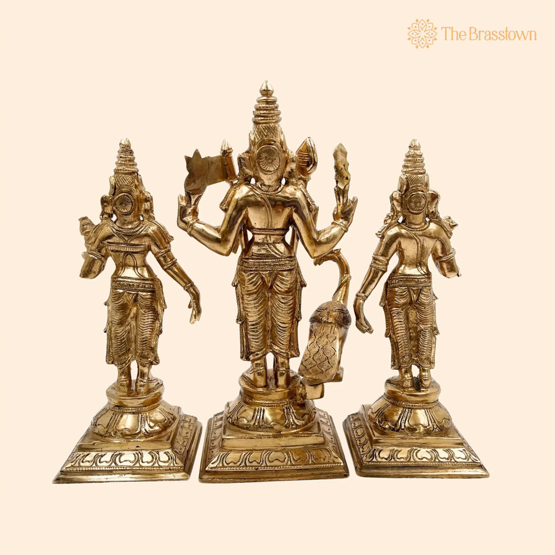Handcrafted Panchaloha Murugan with Valli and Devasena Idol – Bronze Subramanya Skanda Kumara Swamy Shanmukha Statue 7.5 Inch 1
