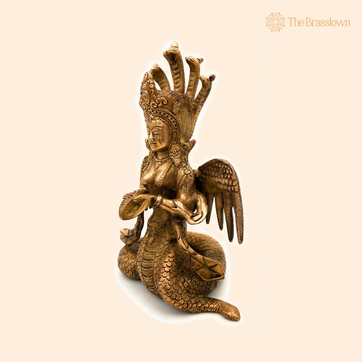 Brass Nagkanya Idol – Handcrafted Peetal Naga Kanya Nagini Manasa Devi Murti, Antique Nag Devi Sarpa Kanya Statue for Pooja 9 Inch 1