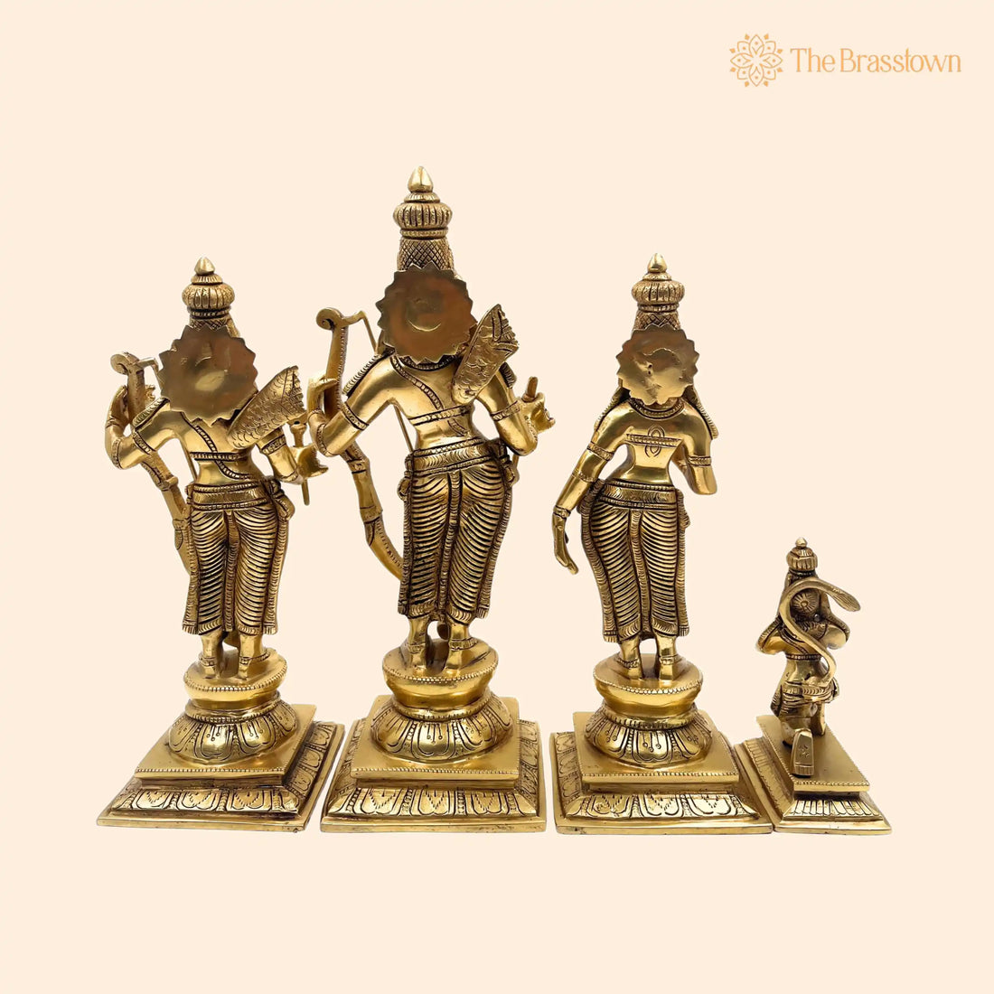 Brass Ram Darbar Idol – Handcrafted Peetal Shri Ram Sita Lakshman Hanuman Murti, Pital Ram Parivar Statue, Ashtadhatu Ram Sita Vigraham 12 Inch 1