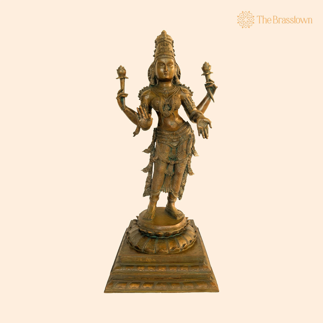 Handcrafted Gaja Lakshmi Bronze Idol – Panchaloha Maha Lakshmi Murti, Kamala Padma Devi for Puja, Home Mandir &amp; Décor 38.5 Inch 1