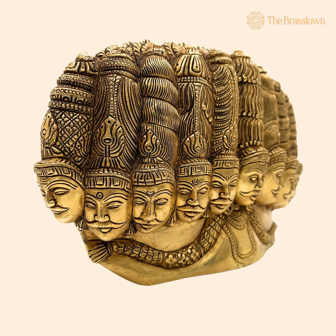 Brass Ravana Head Idol – Handcrafted Ten-Headed Dashanana Murti, Lankesh Statue, MahaRavana Figurine, Dashagriva Idol for Home 6.5 Inch 1