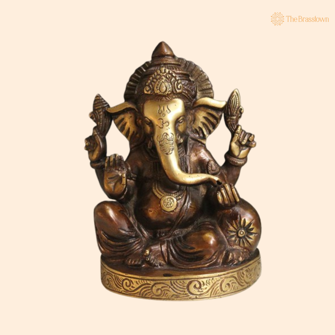 Antique Brass Lord Ganesha Statue 7 Inch