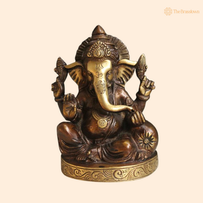 Antique Brass Lord Ganesha Statue 7 Inch