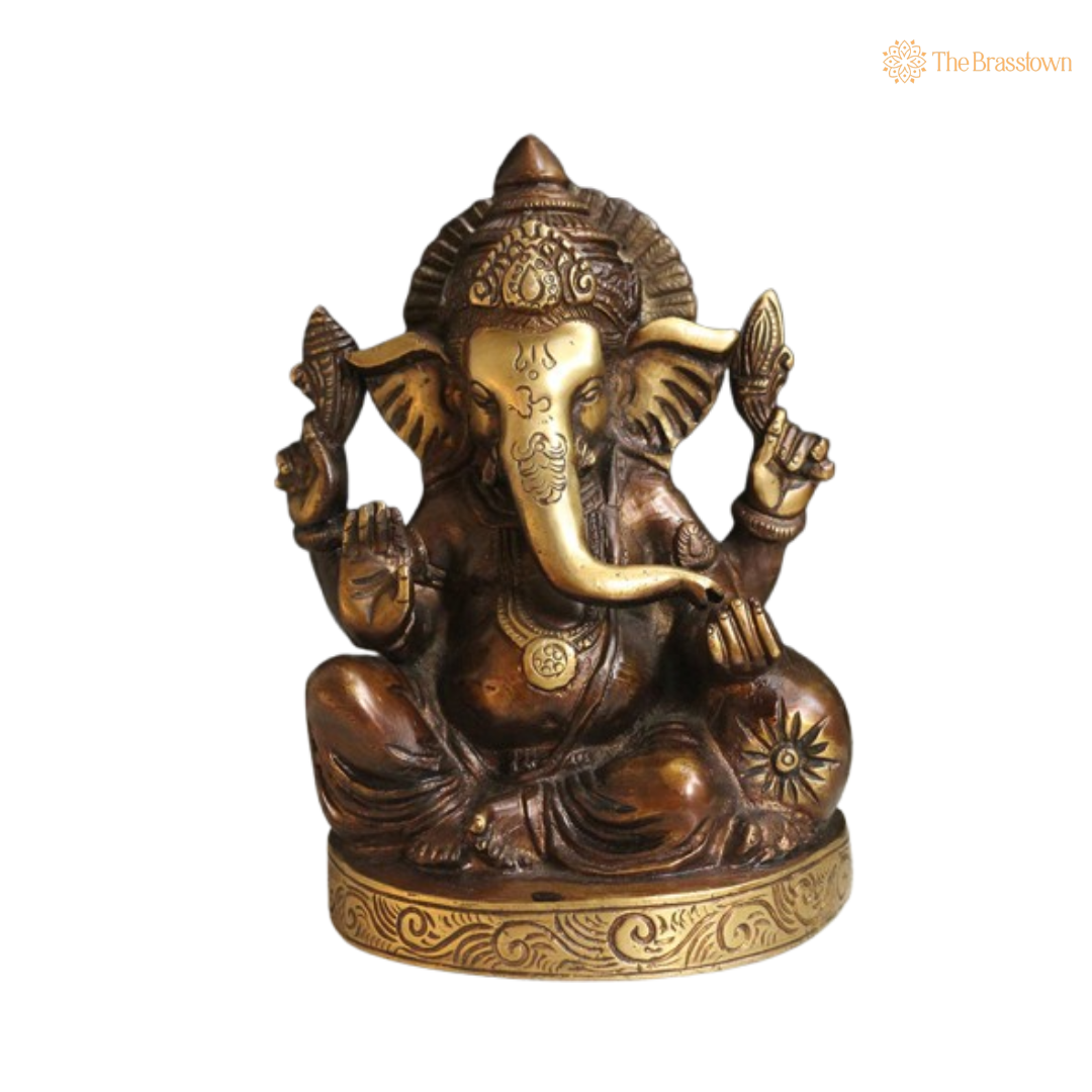 Antique Brass Lord Ganesha Statue 7 Inch