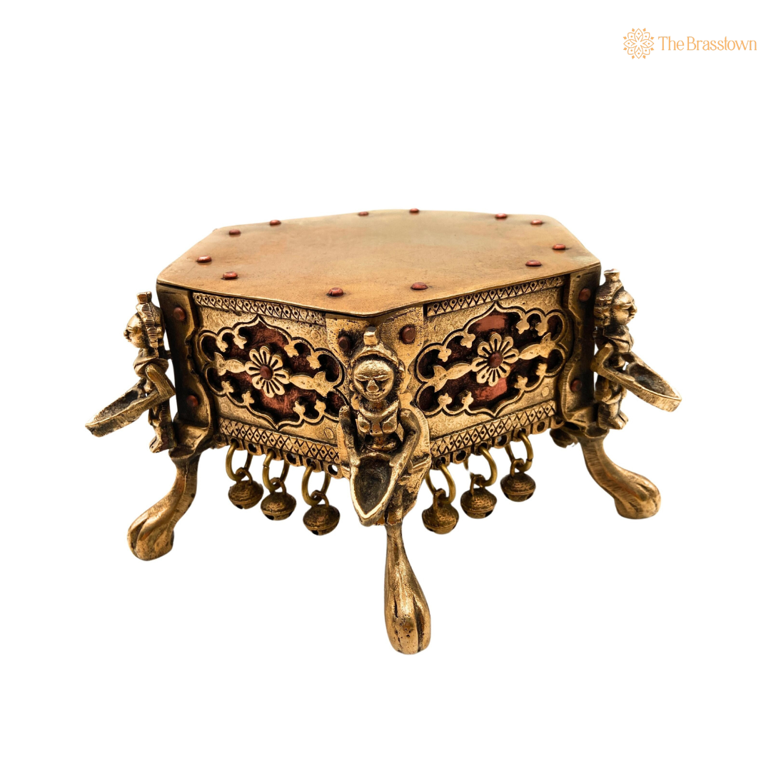 Antique Hexagonal Brass Pooja Pedestal – A Symbol of Divine Grace 5 Inch
