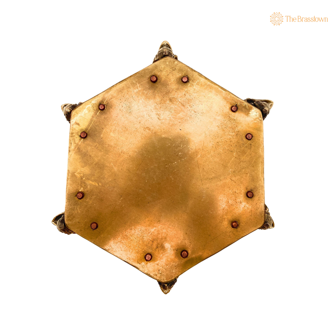 Antique Hexagonal Brass Pooja Pedestal – A Symbol of Divine Grace 5 Inch