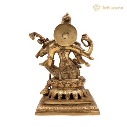 Brass Saraswati Idol – Handcrafted Maa Sharada Vagdevi Murti, Veena Pustak Dharini Statue, Hindu Goddess of Knowledge, Wisdom, Learning &amp; Art 12 Inch 4