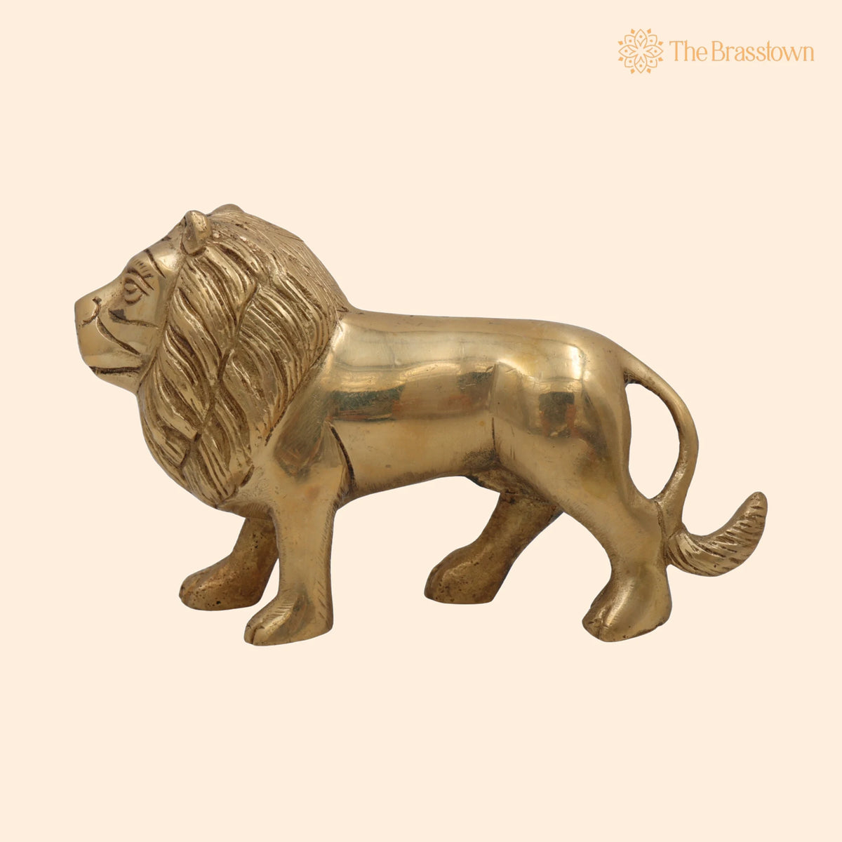 Brass Handcrafted Lion Idol – Handcrafted Simha Sher Narasimha Sculpture for Home, Temple &amp; Office Décor, Peetal, Pittal 4.5 Inch 1