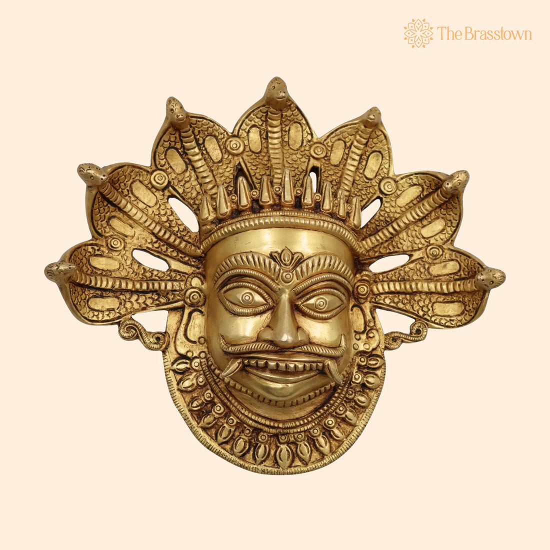 Brass Bhairava Face Idol – Handcrafted Kala Bhairav Murti for Pooja, Home Temple, Spiritual Décor &amp; Protection 9 Inch 1