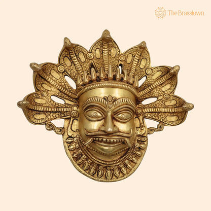 Brass Bhairava Face Idol – Handcrafted Kala Bhairav Murti for Pooja, Home Temple, Spiritual Décor &amp; Protection 9 Inch 1