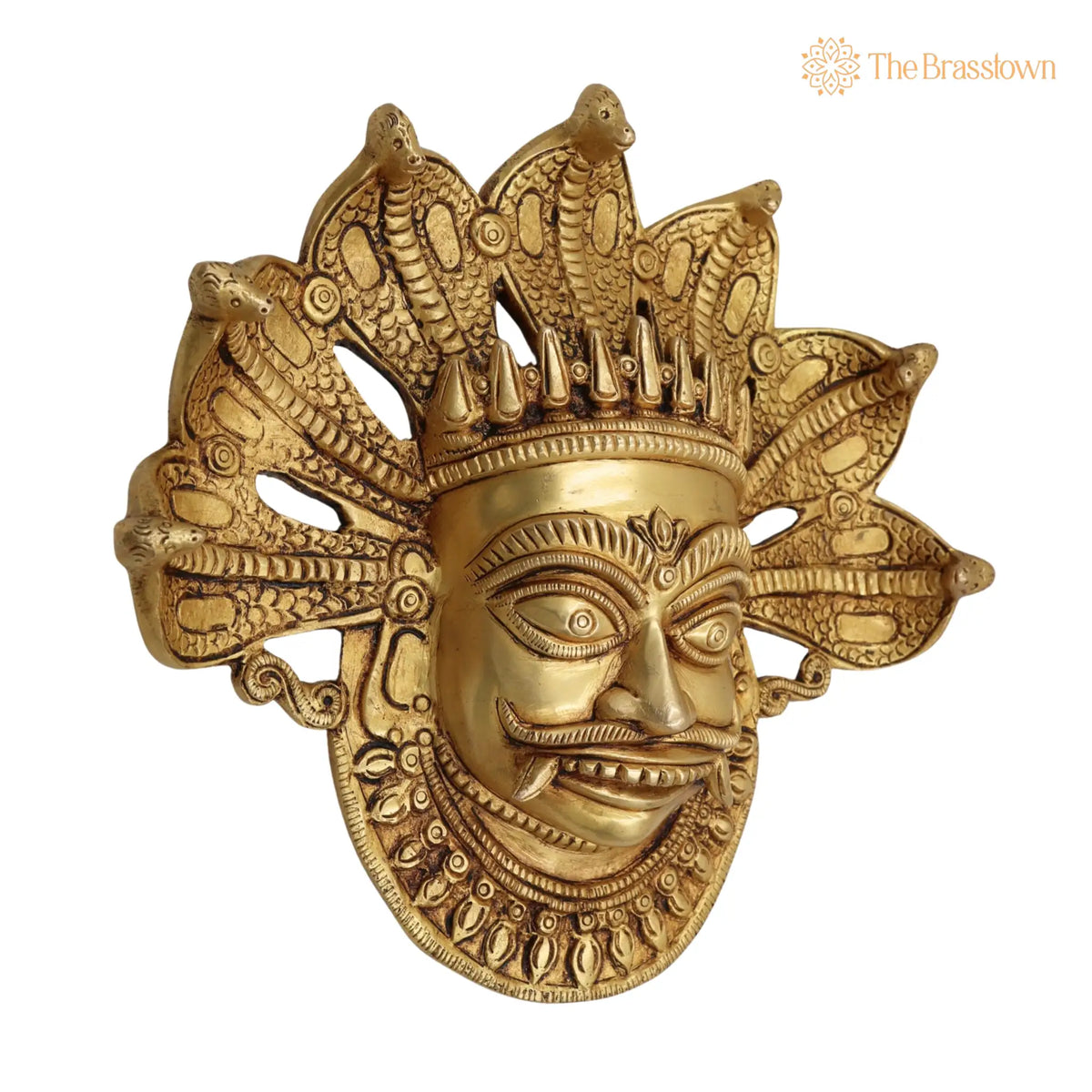 Brass Bhairava Face Idol – Handcrafted Kala Bhairav Murti for Pooja, Home Temple, Spiritual Décor &amp; Protection 9 Inch 3