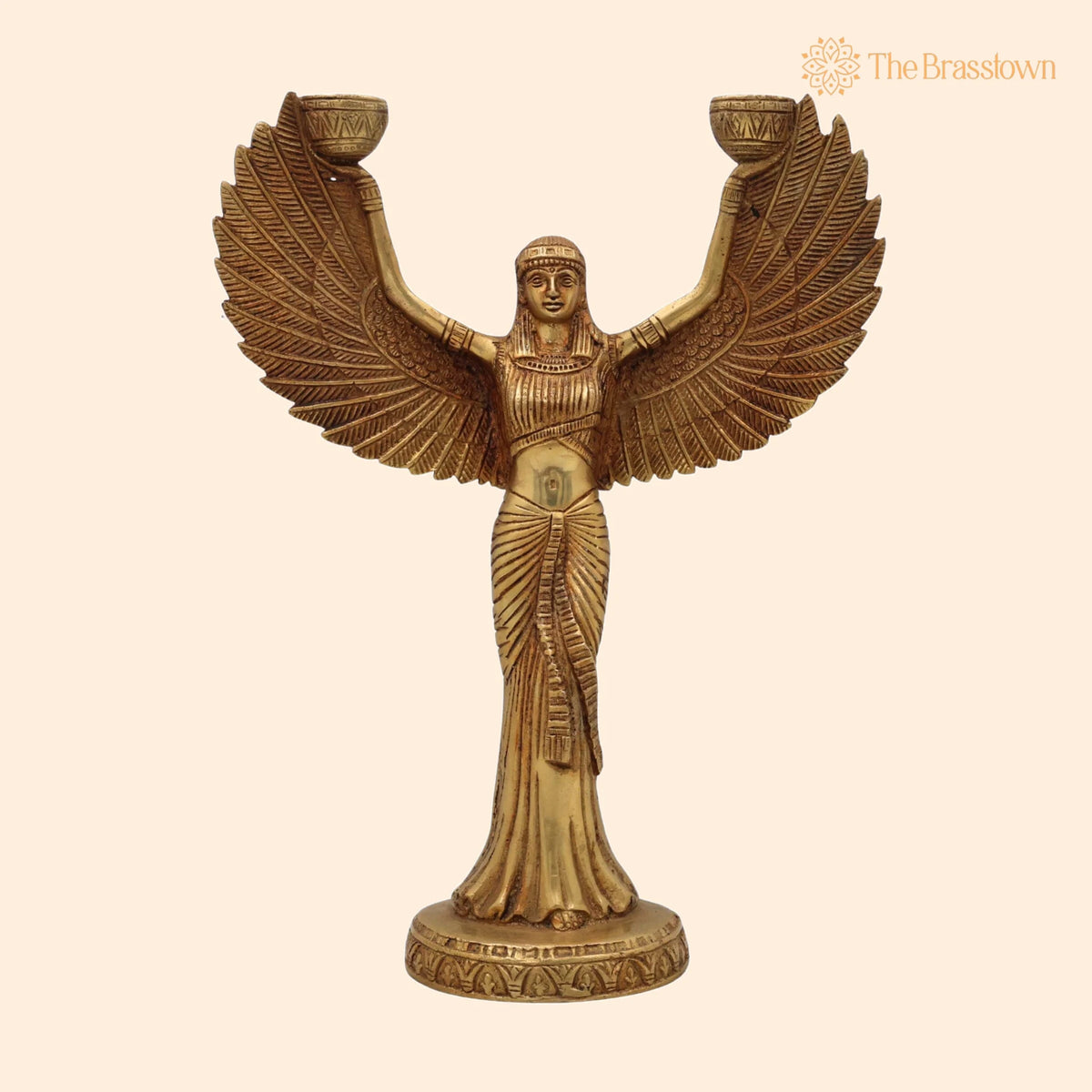 Brass Lady Candle Stand Statue – Handcrafted Egyptian Lady Candle Stand, Brass Phoenix Candle Holder, Brass Pari 12 Inch 1