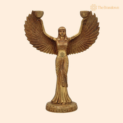 Brass Lady Candle Stand Statue – Handcrafted Egyptian Lady Candle Stand, Brass Phoenix Candle Holder, Brass Pari 12 Inch 1