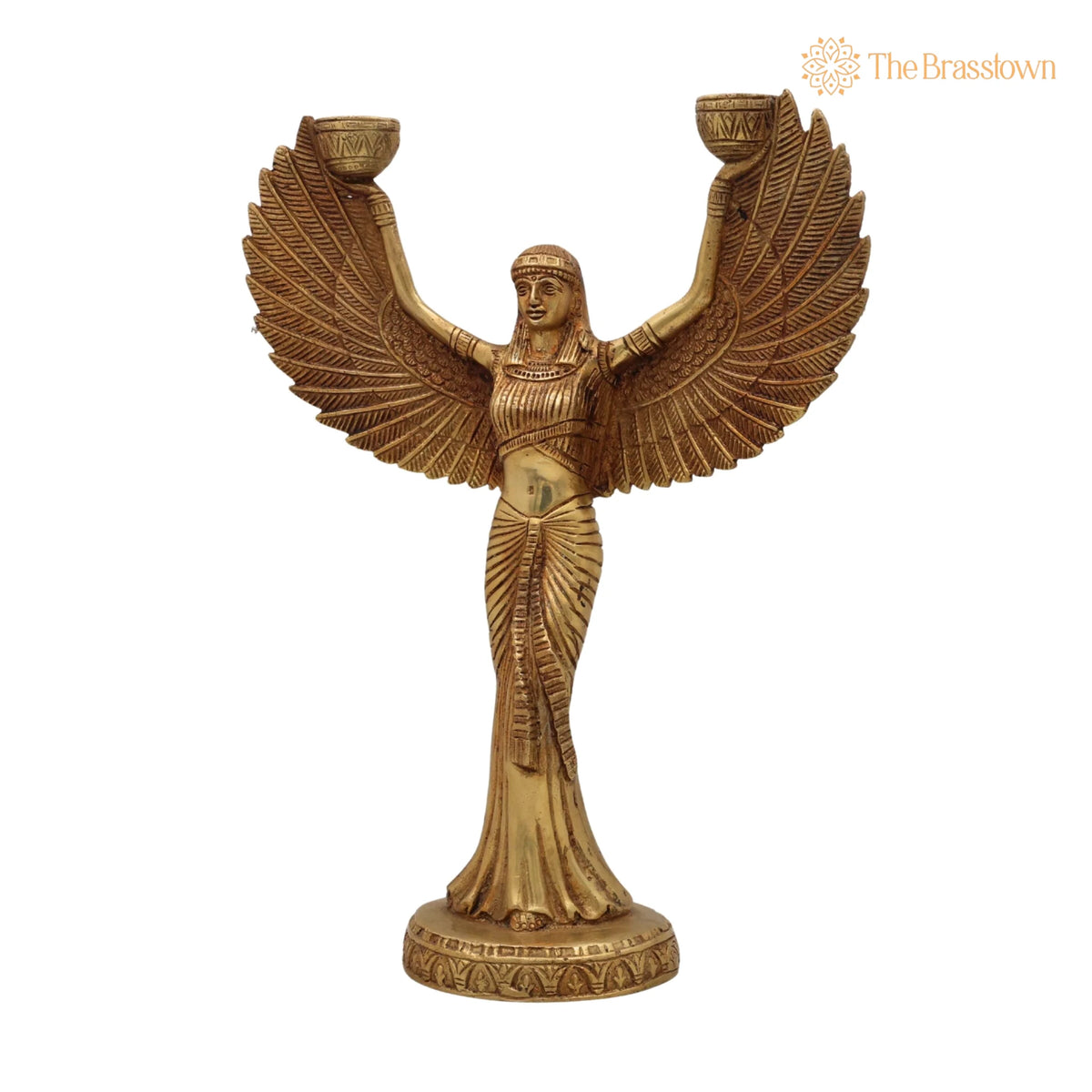 Brass Lady Candle Stand Statue – Handcrafted Egyptian Lady Candle Stand, Brass Phoenix Candle Holder, Brass Pari 12 Inch 3