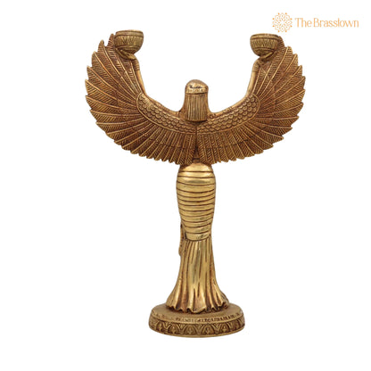 Brass Lady Candle Stand Statue – Handcrafted Egyptian Lady Candle Stand, Brass Phoenix Candle Holder, Brass Pari 12 Inch 4