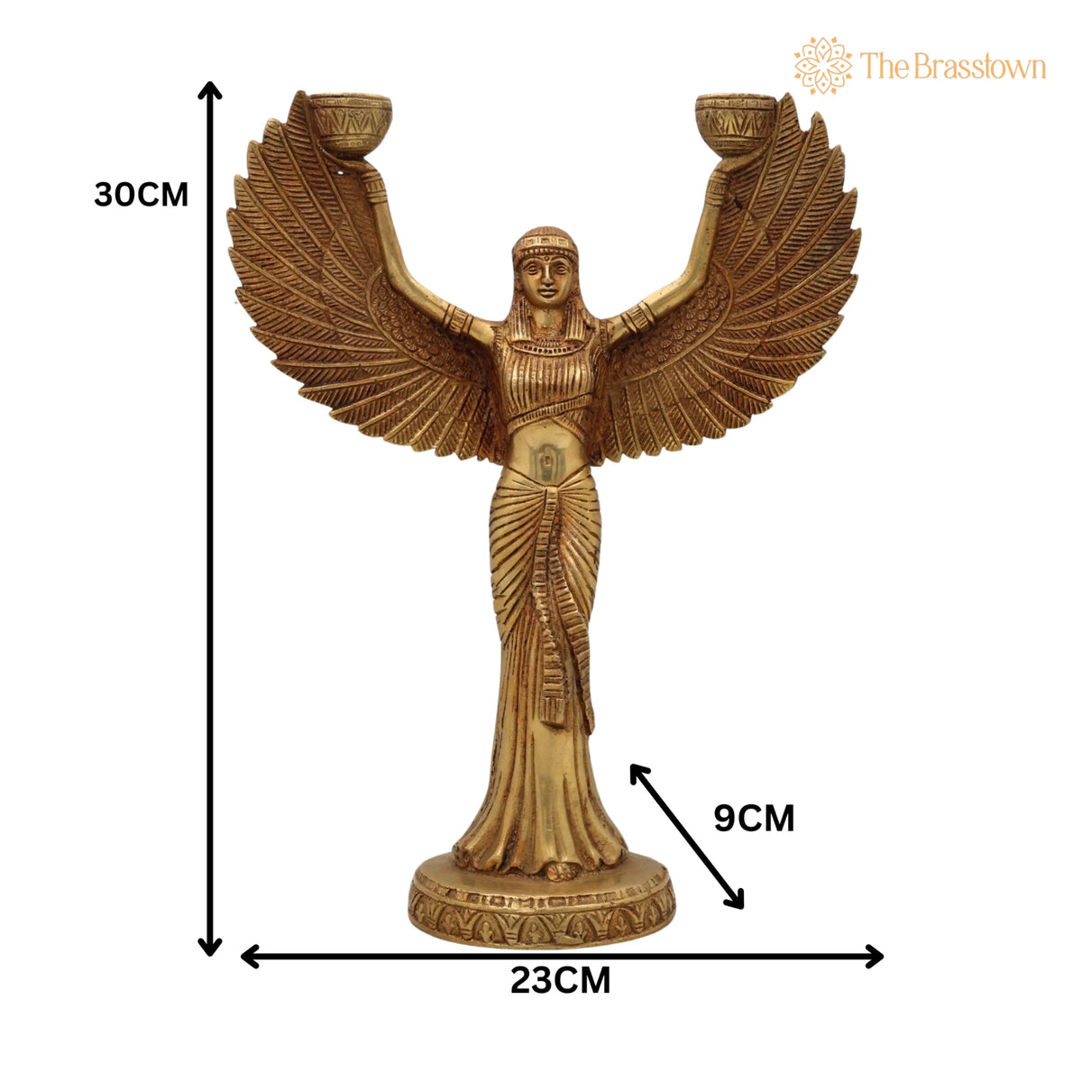 Brass Lady Candle Stand Statue – Handcrafted Egyptian Lady Candle Stand, Brass Phoenix Candle Holder, Brass Pari 12 Inch 5