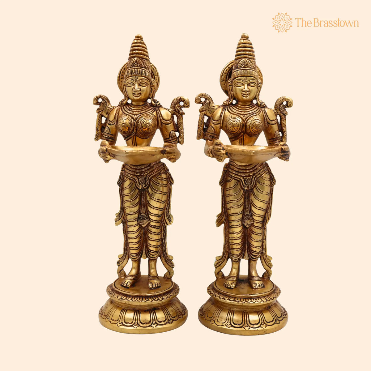 Brass Deepalakshmi Diya Set – Handcrafted Deepam Lady Lakshmi Idol, Deep Laxmi Brass Oil Lamp, Traditional Pital Deepam Figurine 11.5 Inch 1