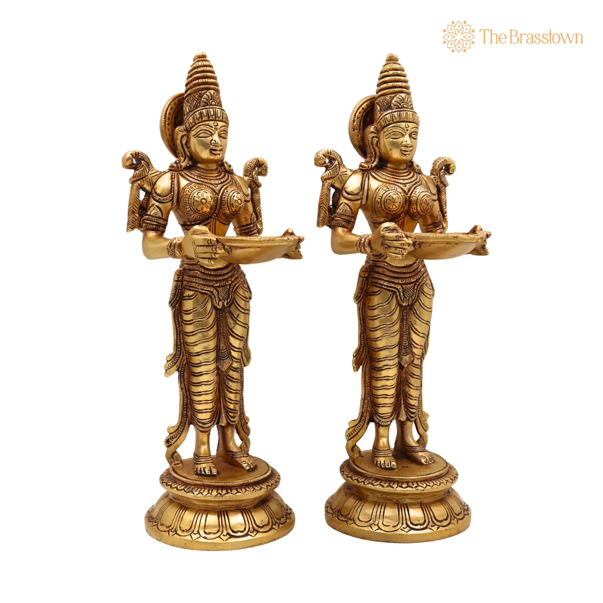 Brass Deepalakshmi Diya Set – Handcrafted Deepam Lady Lakshmi Idol, Deep Laxmi Brass Oil Lamp, Traditional Pital Deepam Figurine 11.5 Inch 2