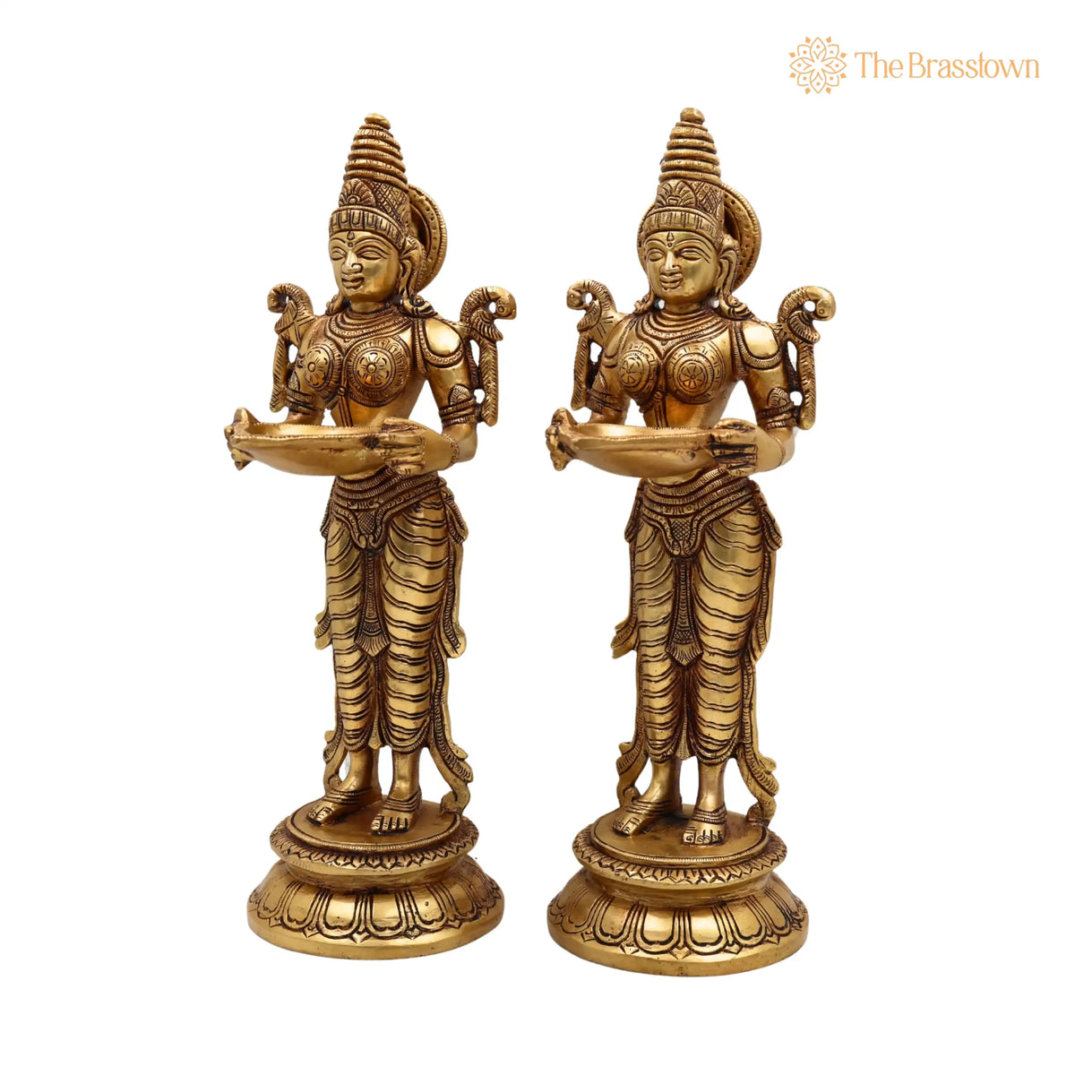 Brass Deepalakshmi Diya Set – Handcrafted Deepam Lady Lakshmi Idol, Deep Laxmi Brass Oil Lamp, Traditional Pital Deepam Figurine 11.5 Inch 3