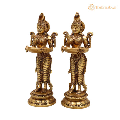 Brass Deepalakshmi Diya Set – Handcrafted Deepam Lady Lakshmi Idol, Deep Laxmi Brass Oil Lamp, Traditional Pital Deepam Figurine 11.5 Inch 3